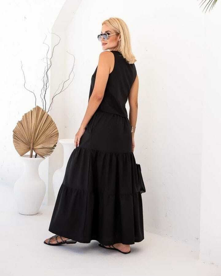 Conjunto Feminino Luiza- Saia longa e Regata com Botões em linho + Frete grátis