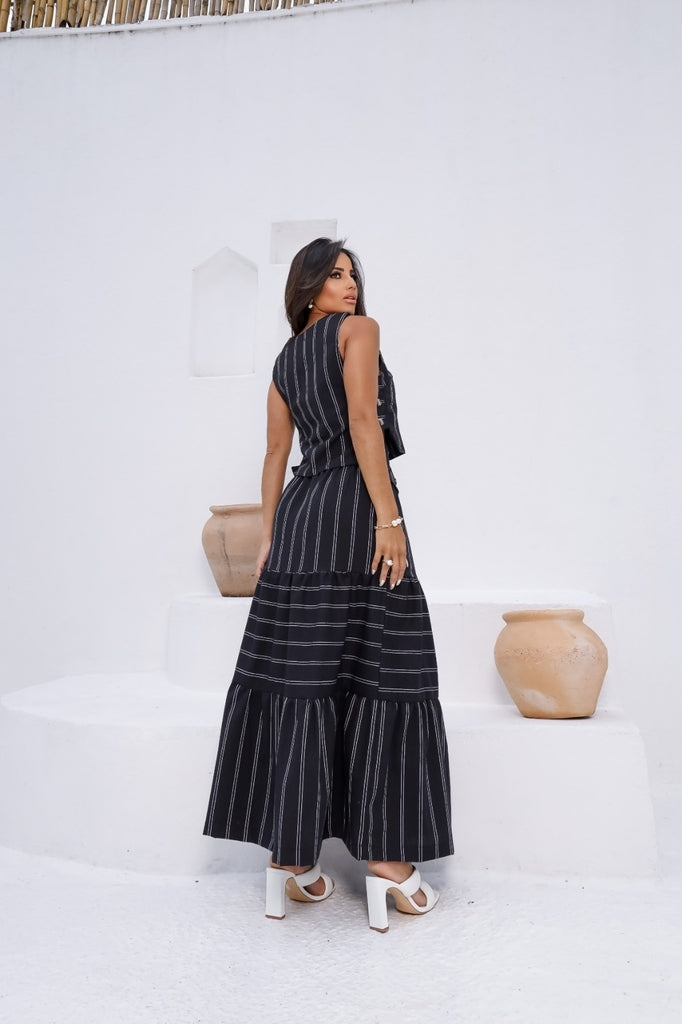 Conjunto Feminino Luiza- Saia longa e Regata com Botões em linho + Frete grátis