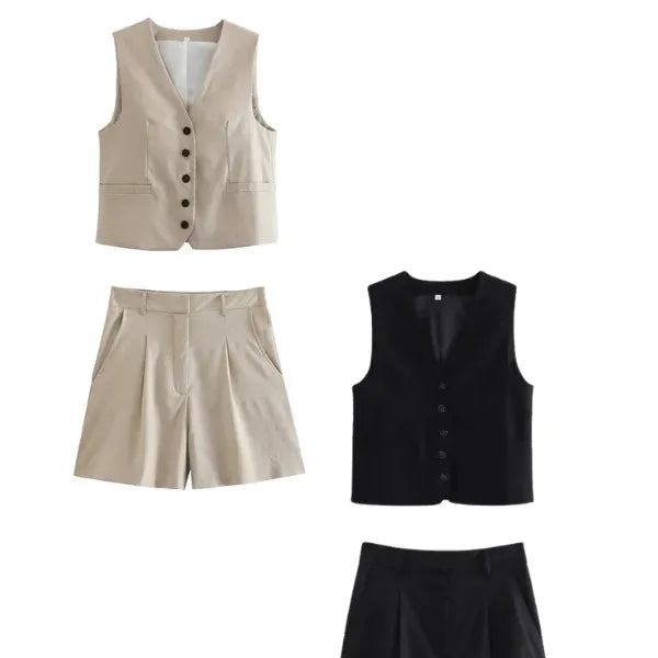 Conjunto Feminino Carolina em Alfaiataria - Colete e Shorts no Linho (Promoção Compre 1 Leve 2) +Frete Grátis