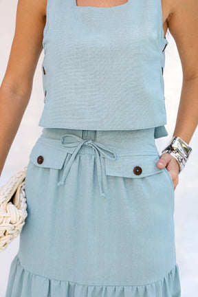 Conjunto Feminino Luiza- Saia longa e Regata com Botões em linho